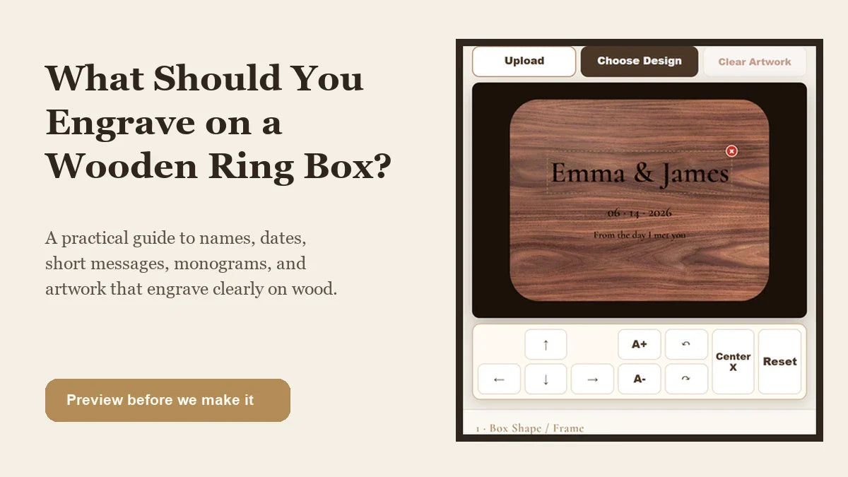 Guide to choosing an engraving for a wooden ring box with MAHOOSIVE mobile preview