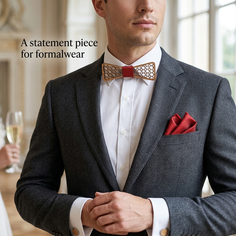 Wooden Bow Tie - Heart Pattern