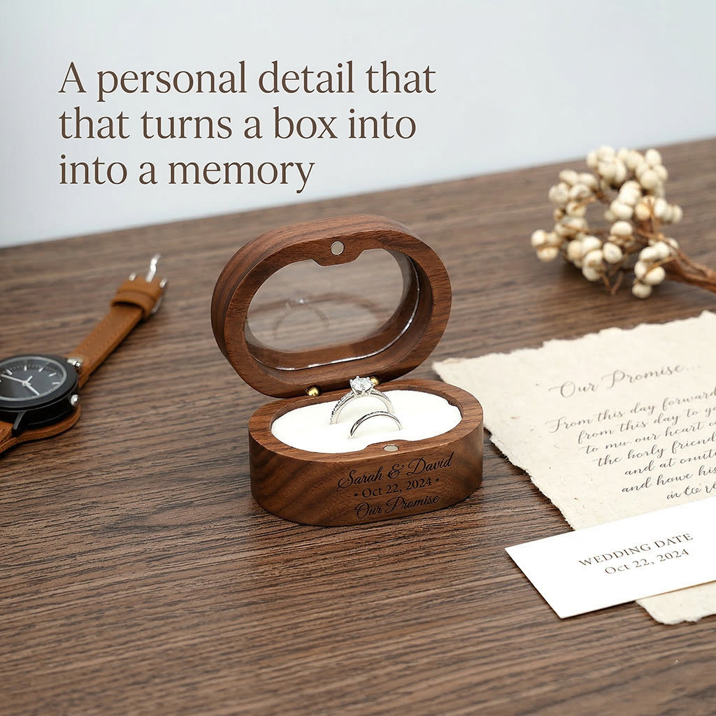 Oval Window Wooden Ring Box - Mahoosive Handcrafted Wood Ring Box