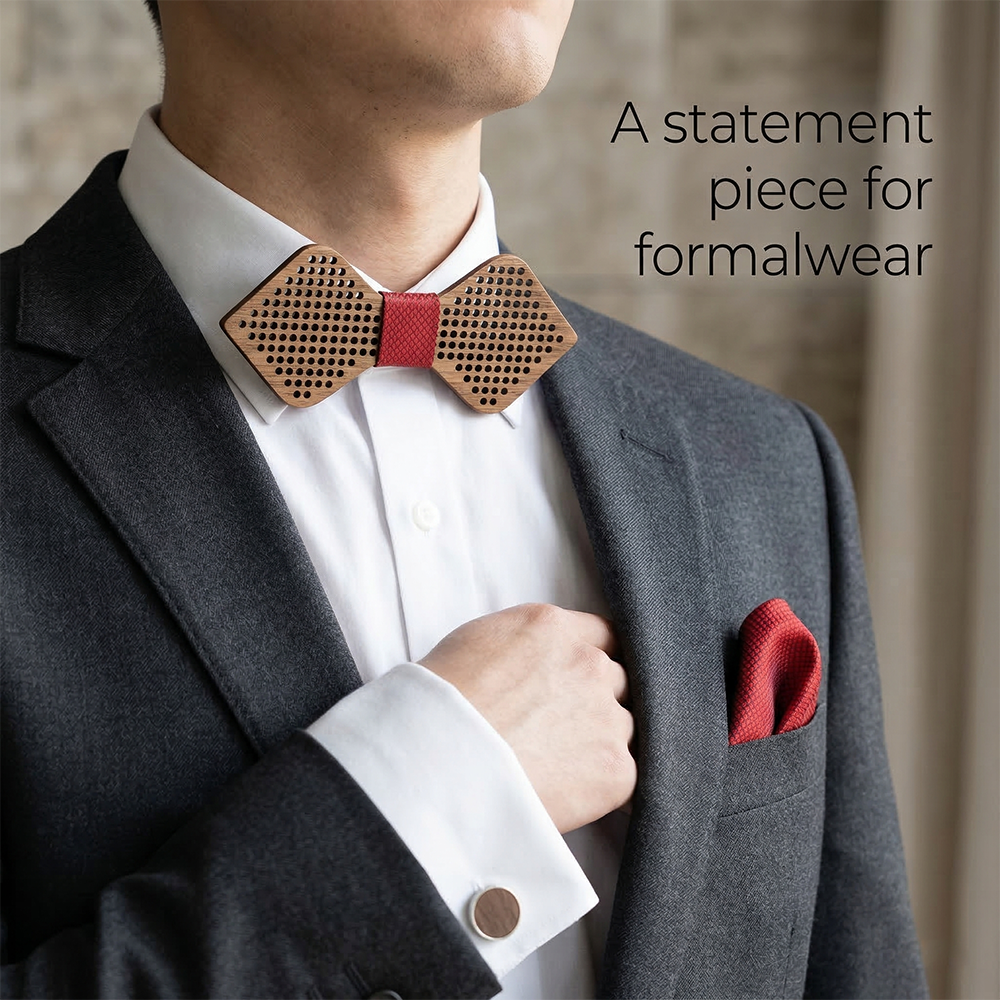 Wooden Bow Tie - Perforated Diamond