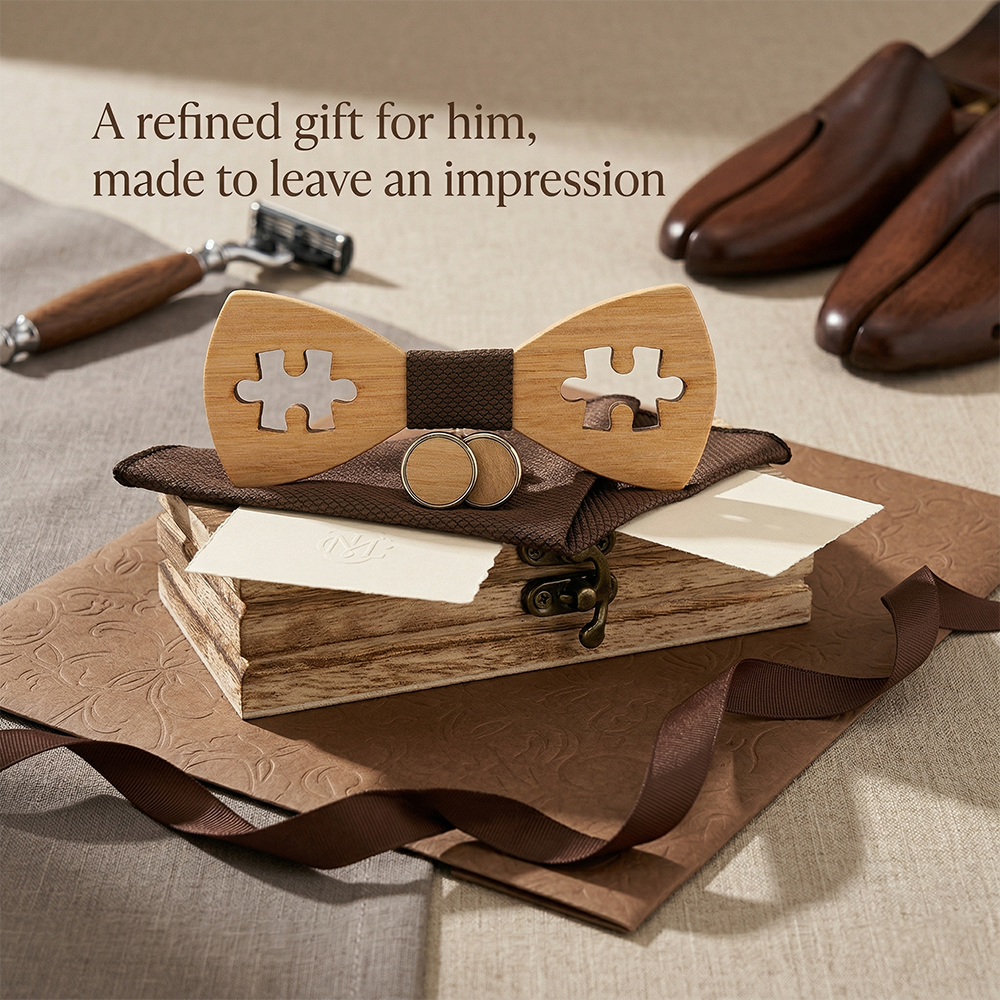 Wooden Bow Tie - Puzzle Cutout Gift Set