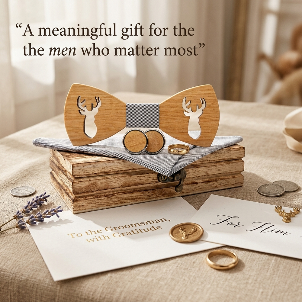 Wooden Bow Tie - Laser Cut Stag Head