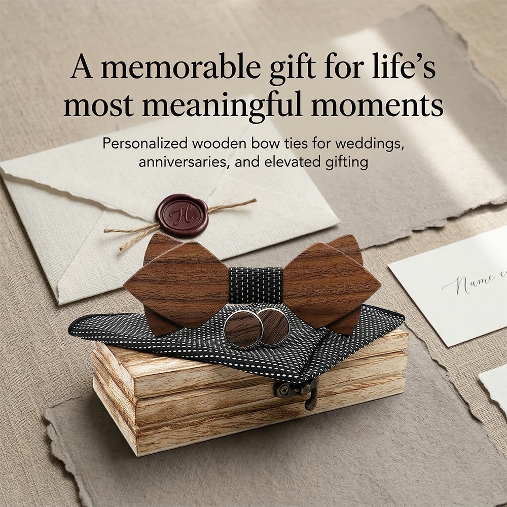 Wooden Bow Tie - Walnut Gift Set with Cufflinks