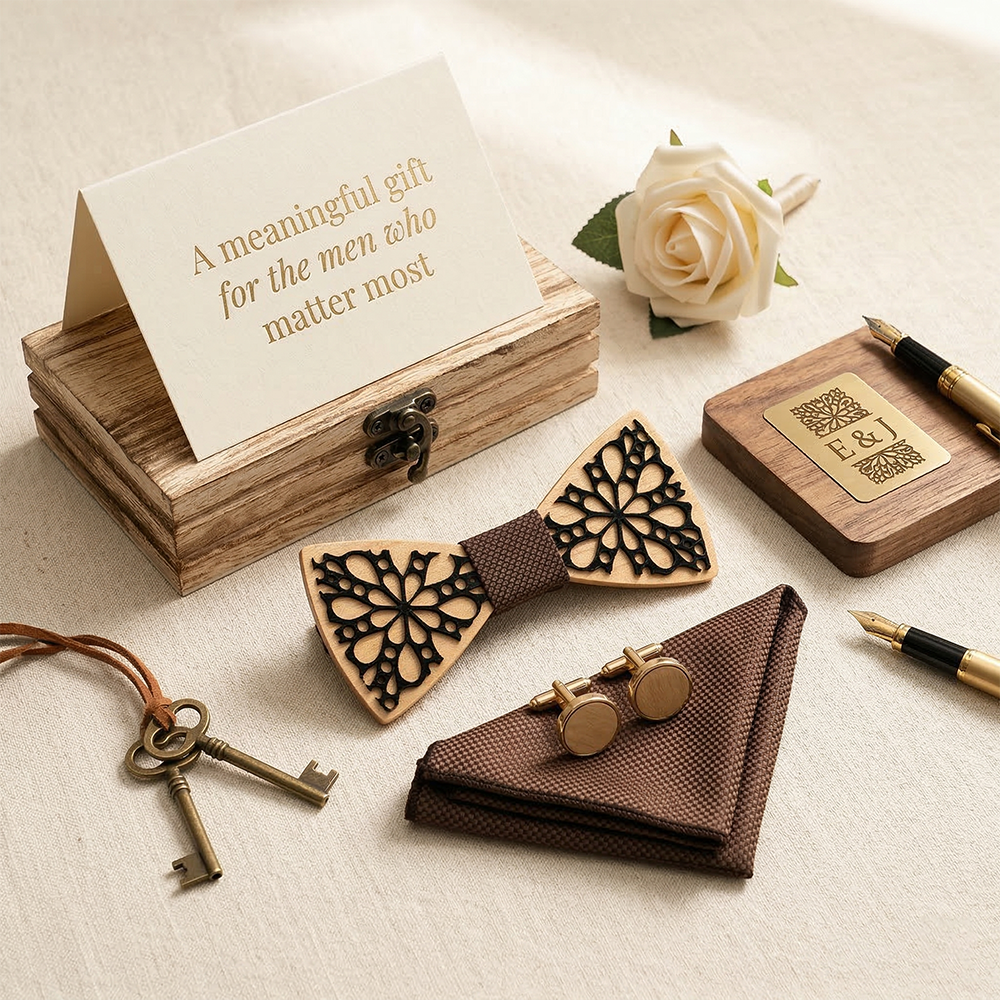 Wooden Bow Tie - Black Intricate Carved Floral Design