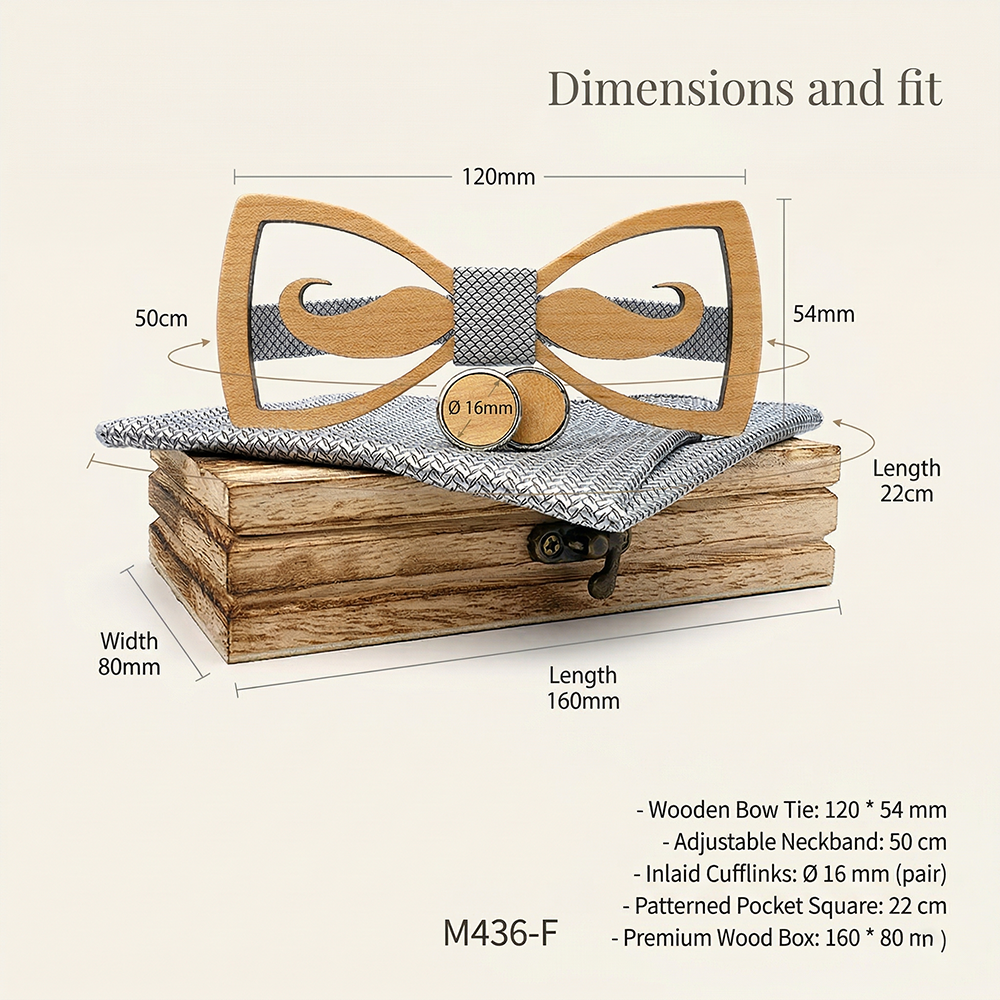 Wooden Bow Tie - Floral Laser Cut