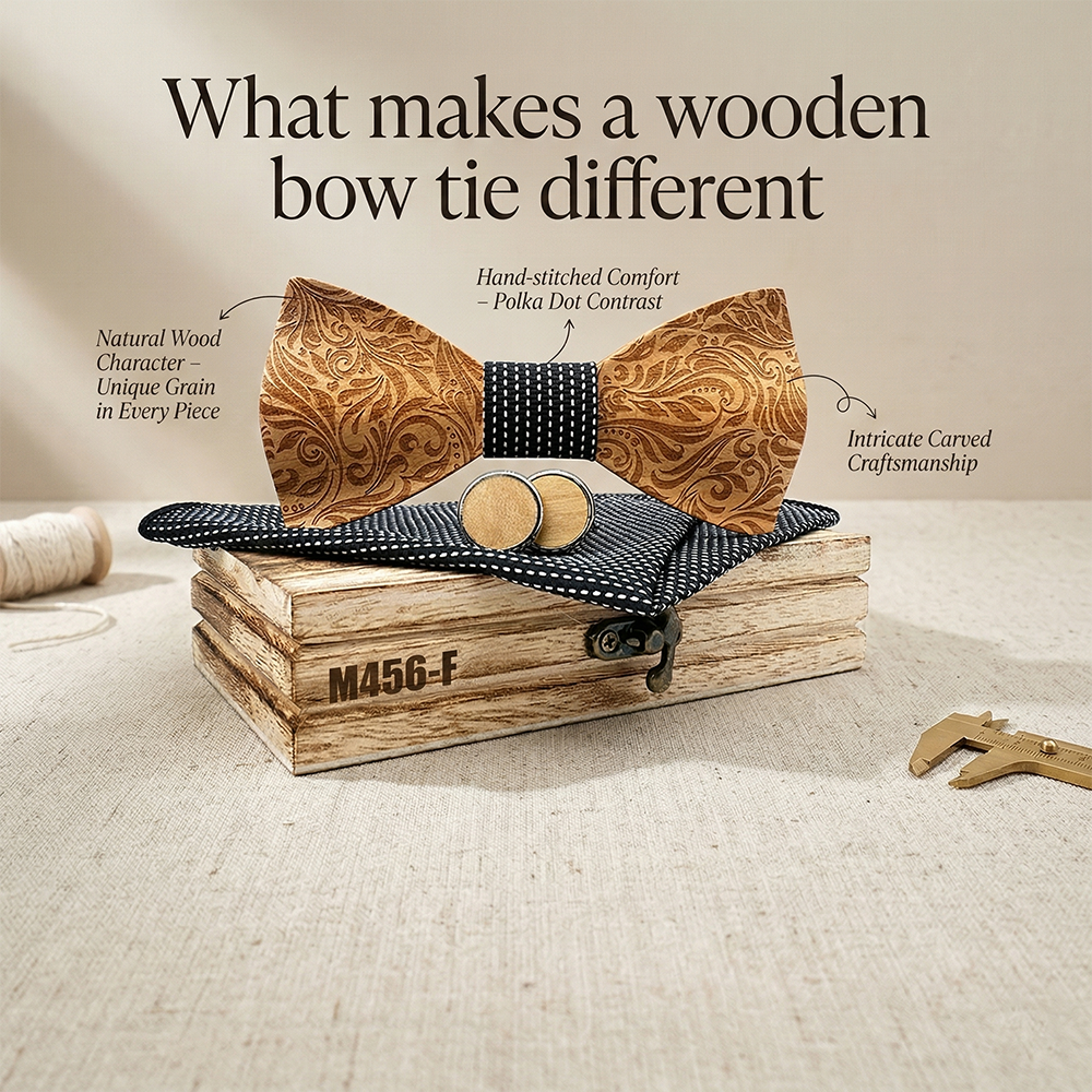 Wooden Bow Tie - Brown Engraved Paisley Pattern