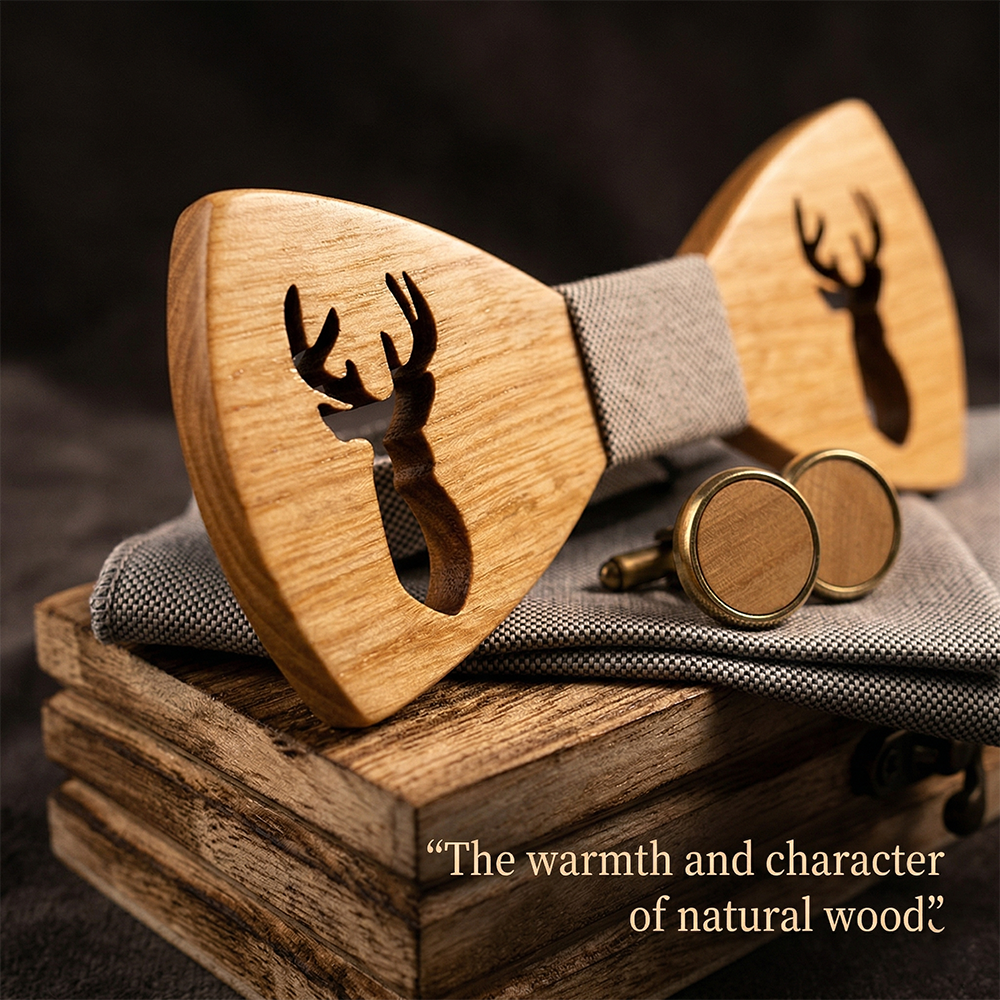 Wooden Bow Tie - Laser Cut Stag Head