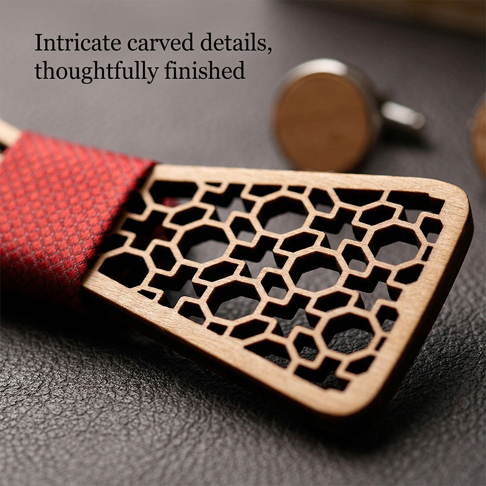 Wooden Bow Tie - Heart Pattern