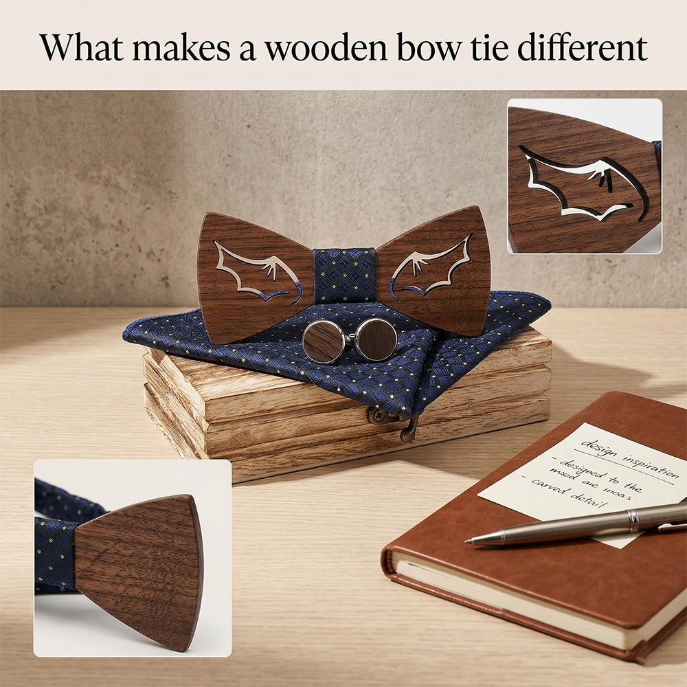 Wooden Bow Tie - Modern Grid Design