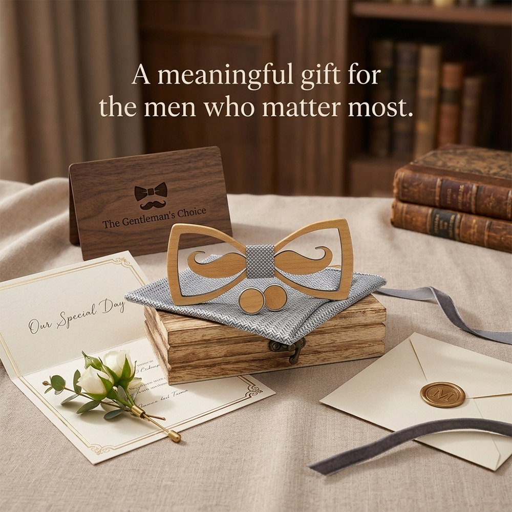 Wooden Bow Tie - Floral Laser Cut