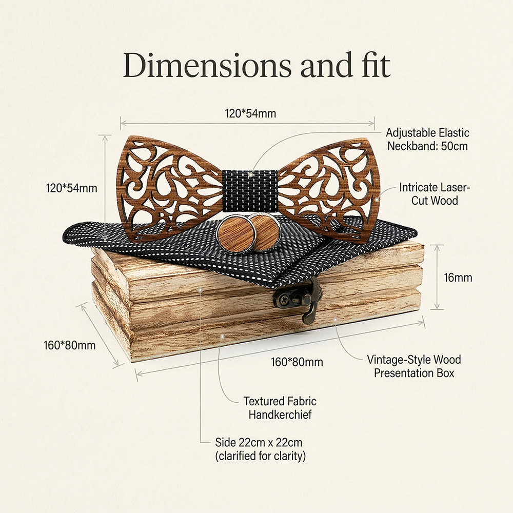 Wooden Bow Tie - Fabric Center Pattern