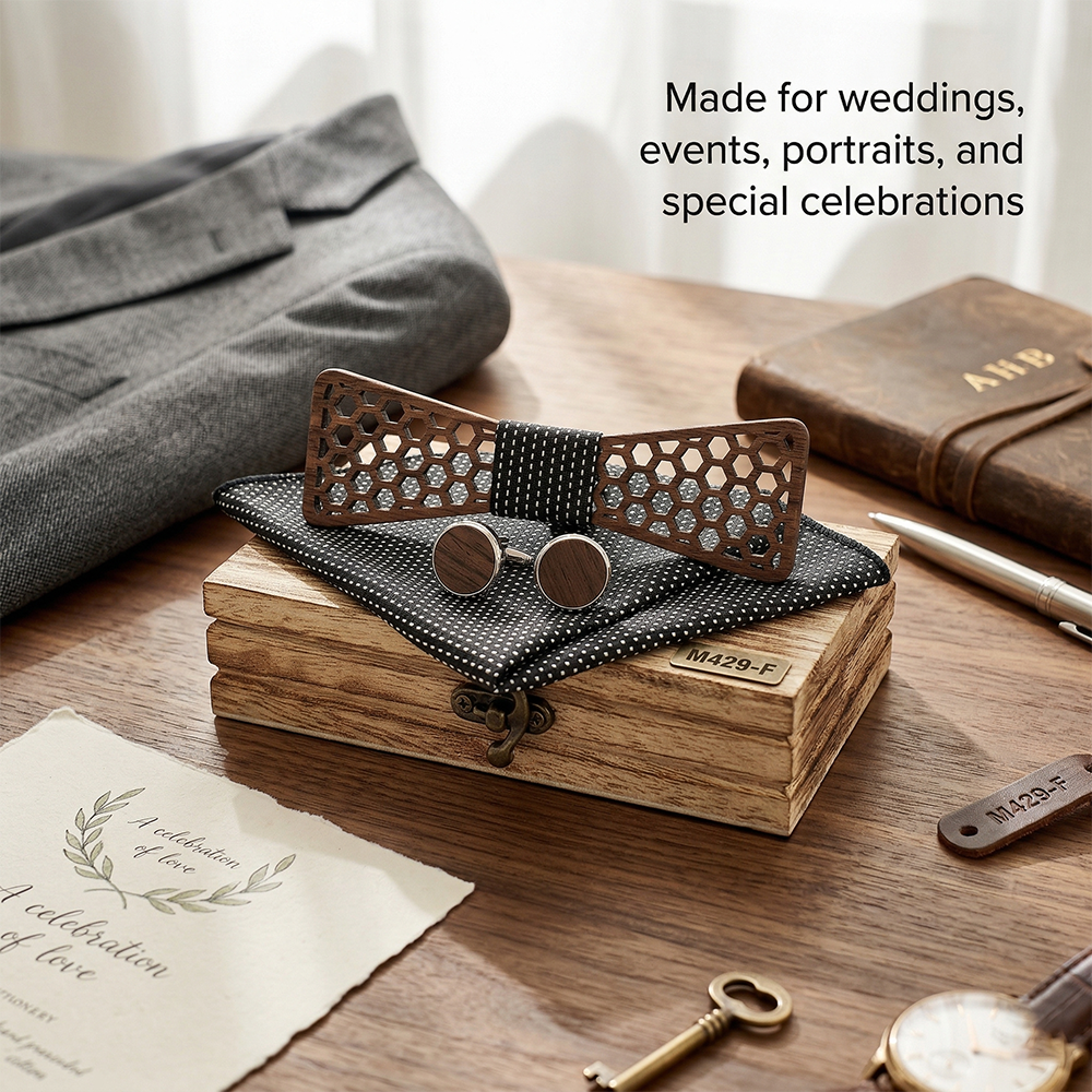 Wooden Bow Tie - Compass Design