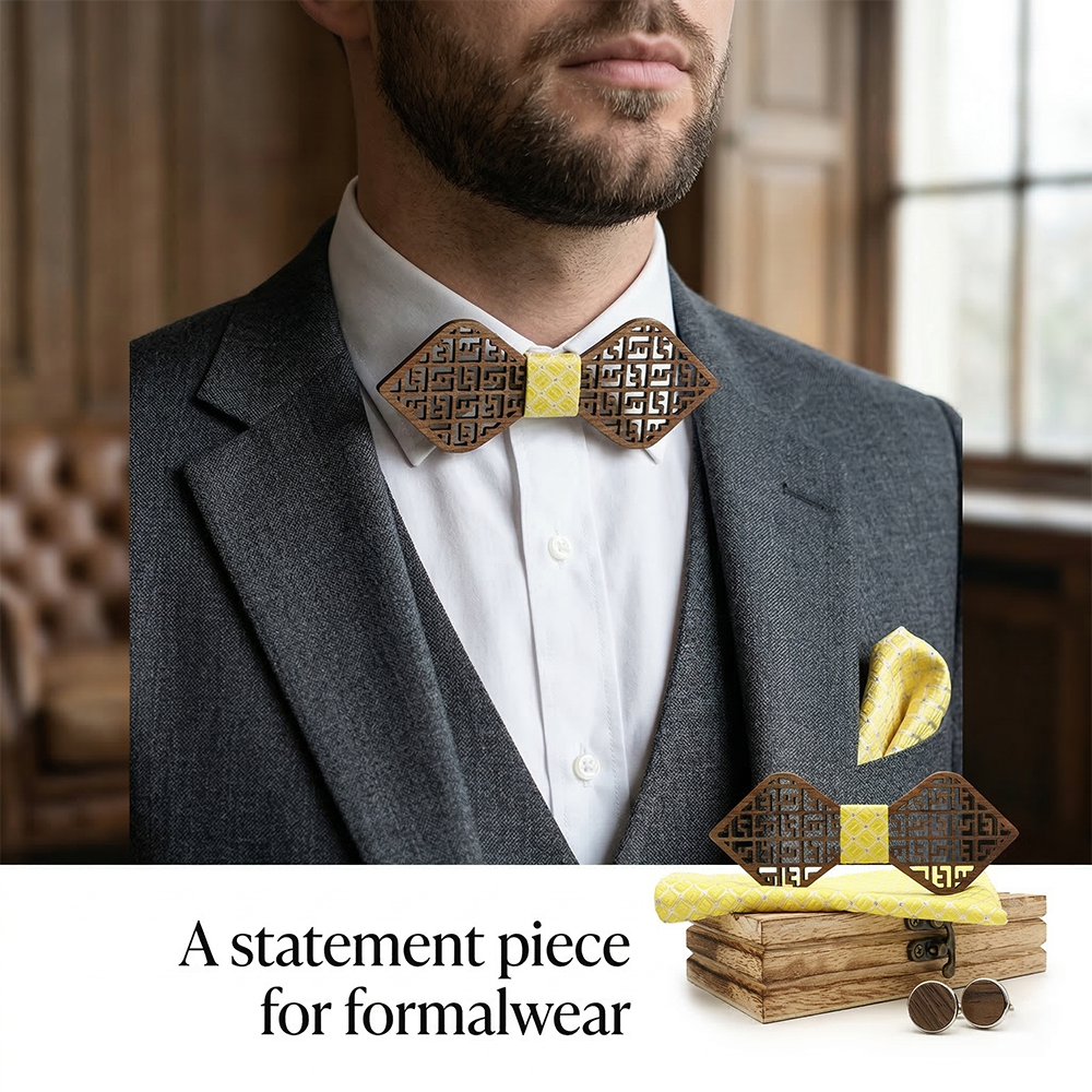 Wooden Bow Tie - Geometric Maze (405)