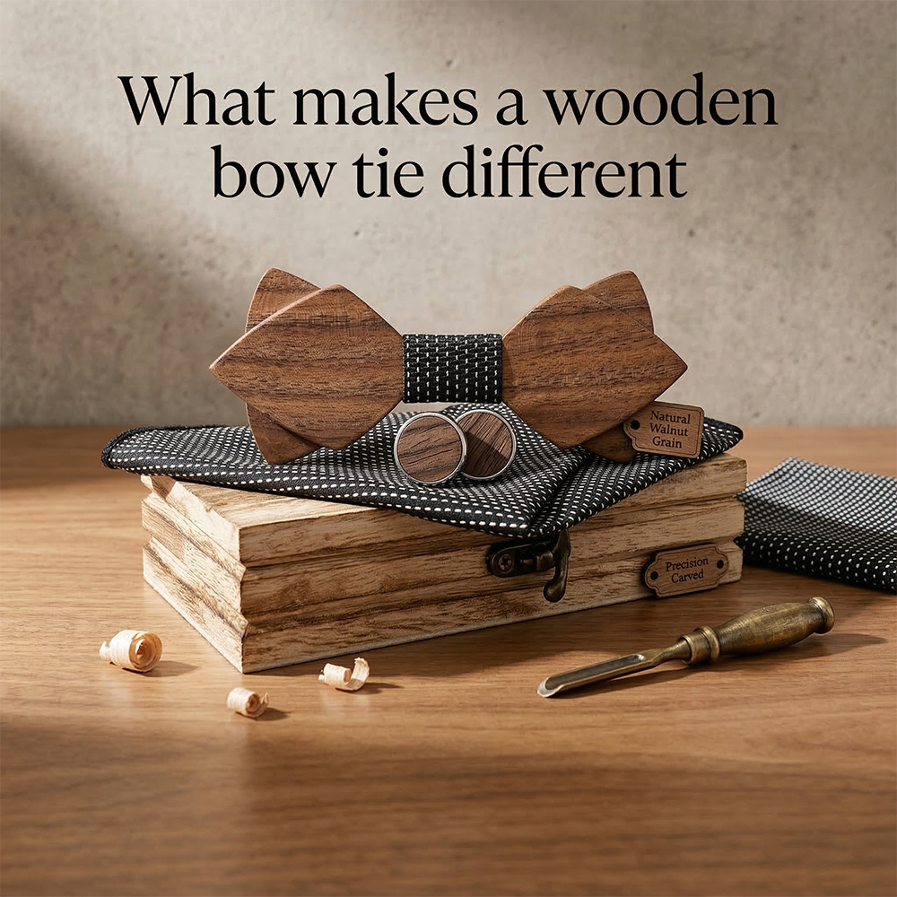 Wooden Bow Tie - Walnut Gift Set with Cufflinks