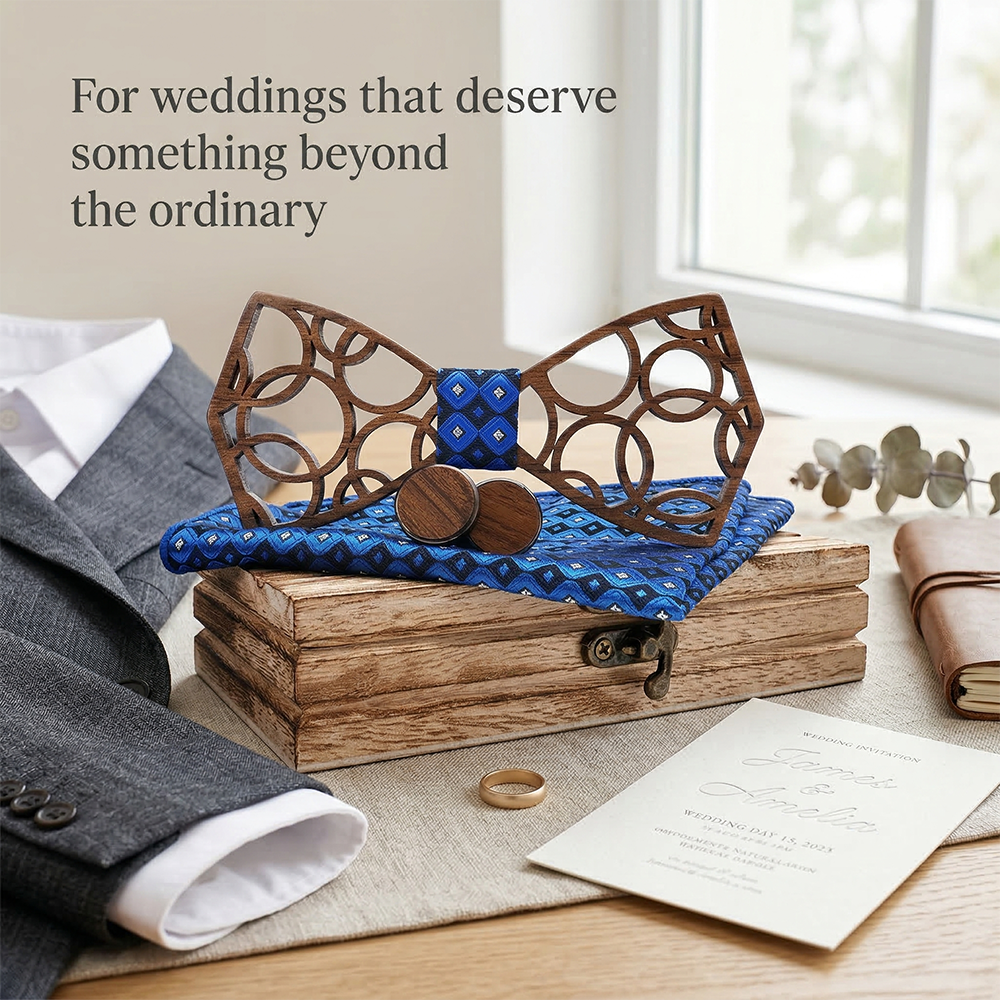 Wooden Bow Tie - Honeycomb Cutout Design