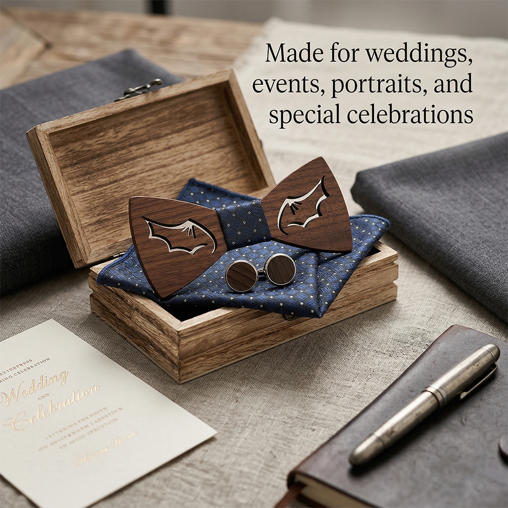 Wooden Bow Tie - Modern Grid Design