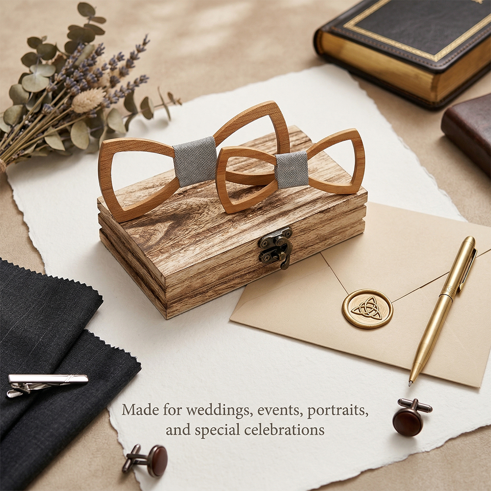 Wooden Bow Tie - Radiant Sun Pattern