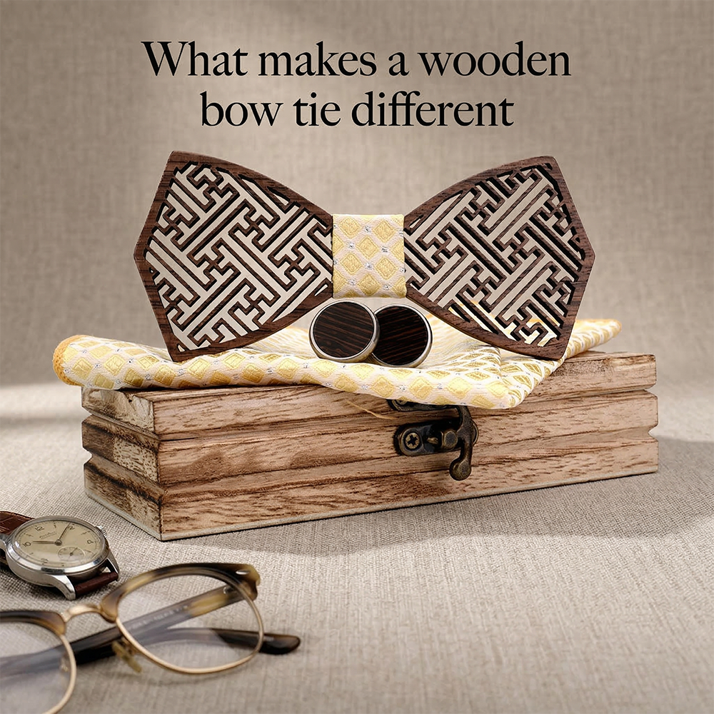Wooden Bow Tie - Geometric Maze Pattern