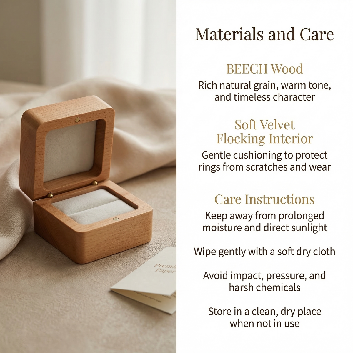 Beech Wood Square Ring Box - Mahoosive Handcrafted Wood Ring Box