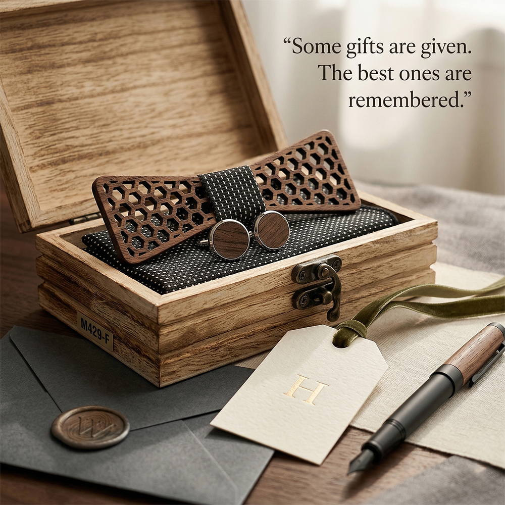 Wooden Bow Tie - Compass Design