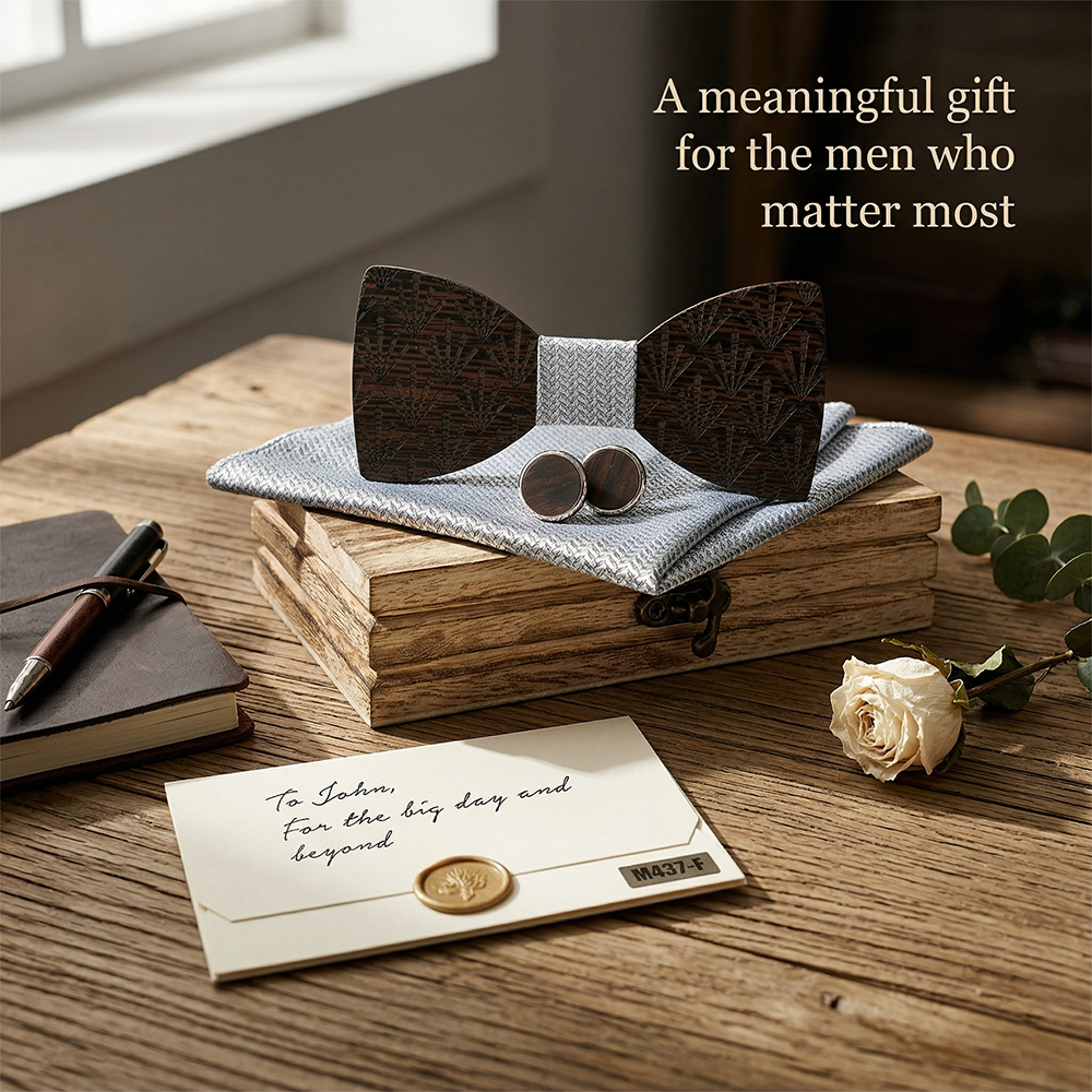 Wooden Bow Tie - Laser-etched Fan