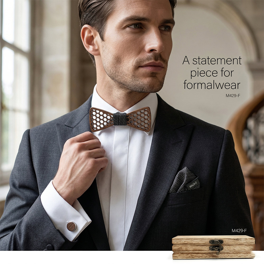 Wooden Bow Tie - Compass Design