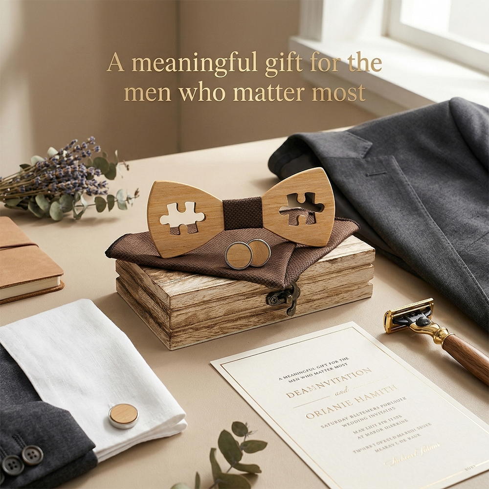 Wooden Bow Tie - Puzzle Cutout Gift Set