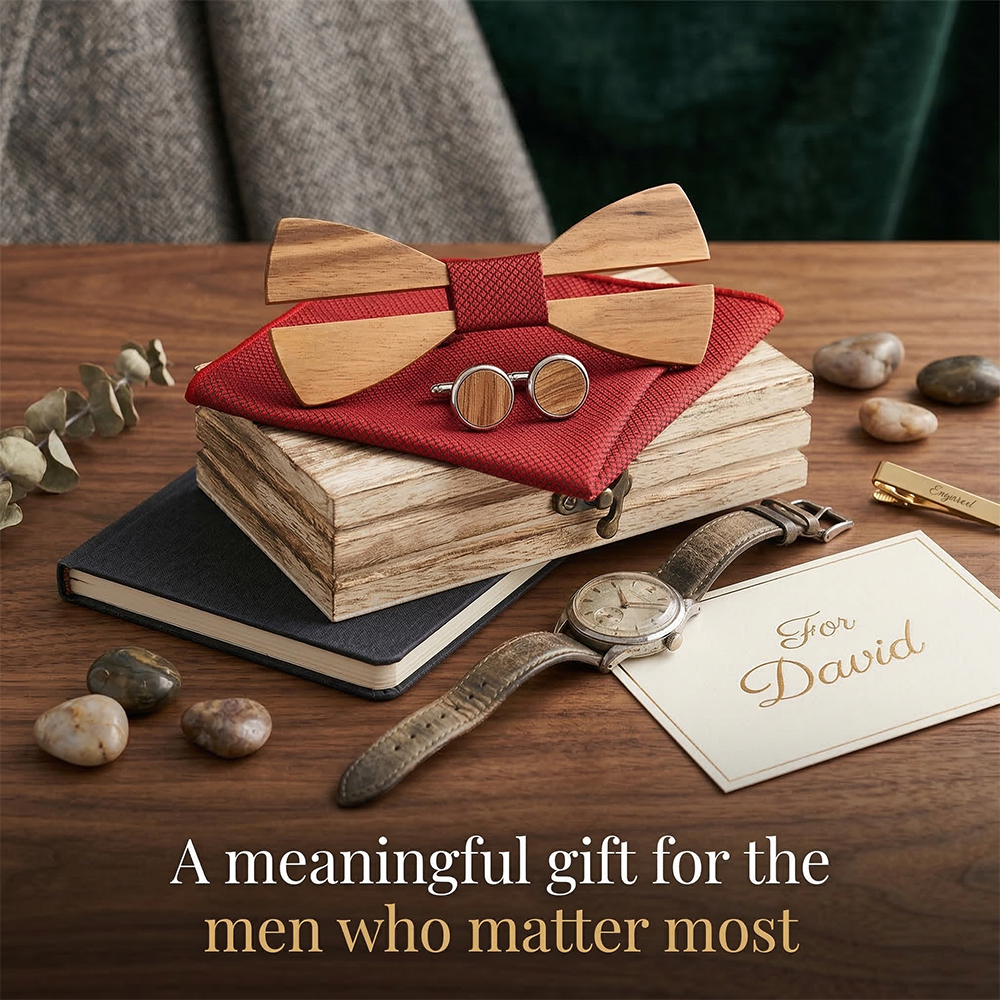 Wooden Bow Tie - Rustic Wedding Gift Set