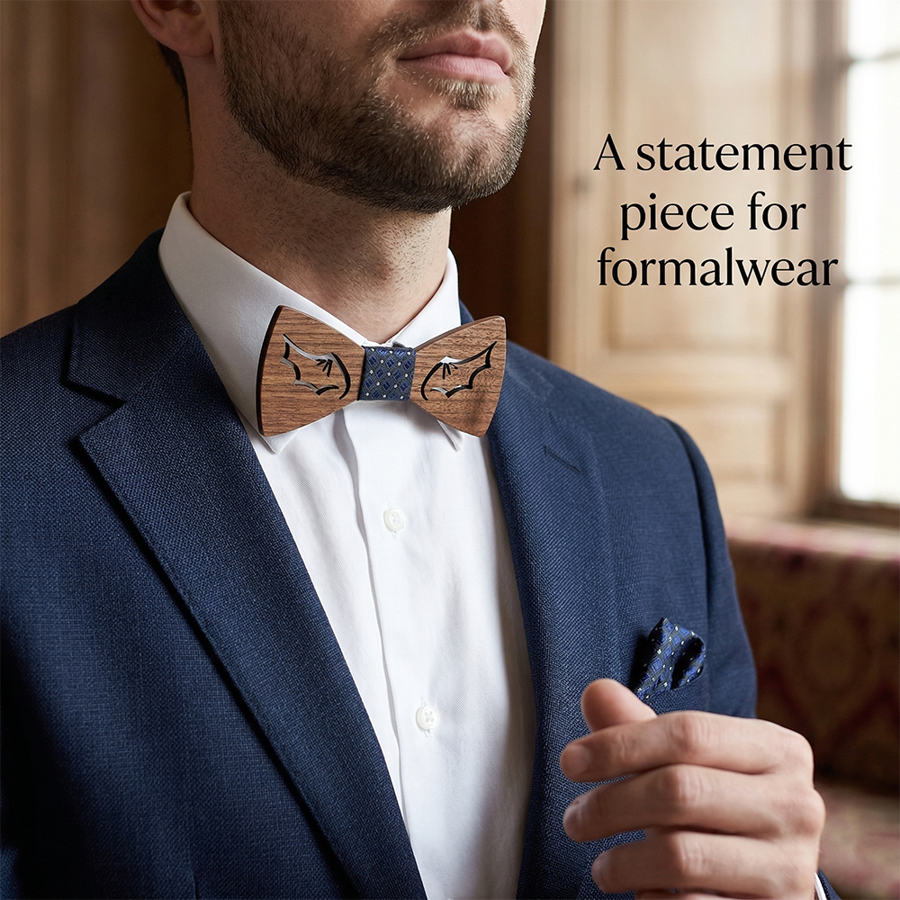 Wooden Bow Tie - Modern Grid Design