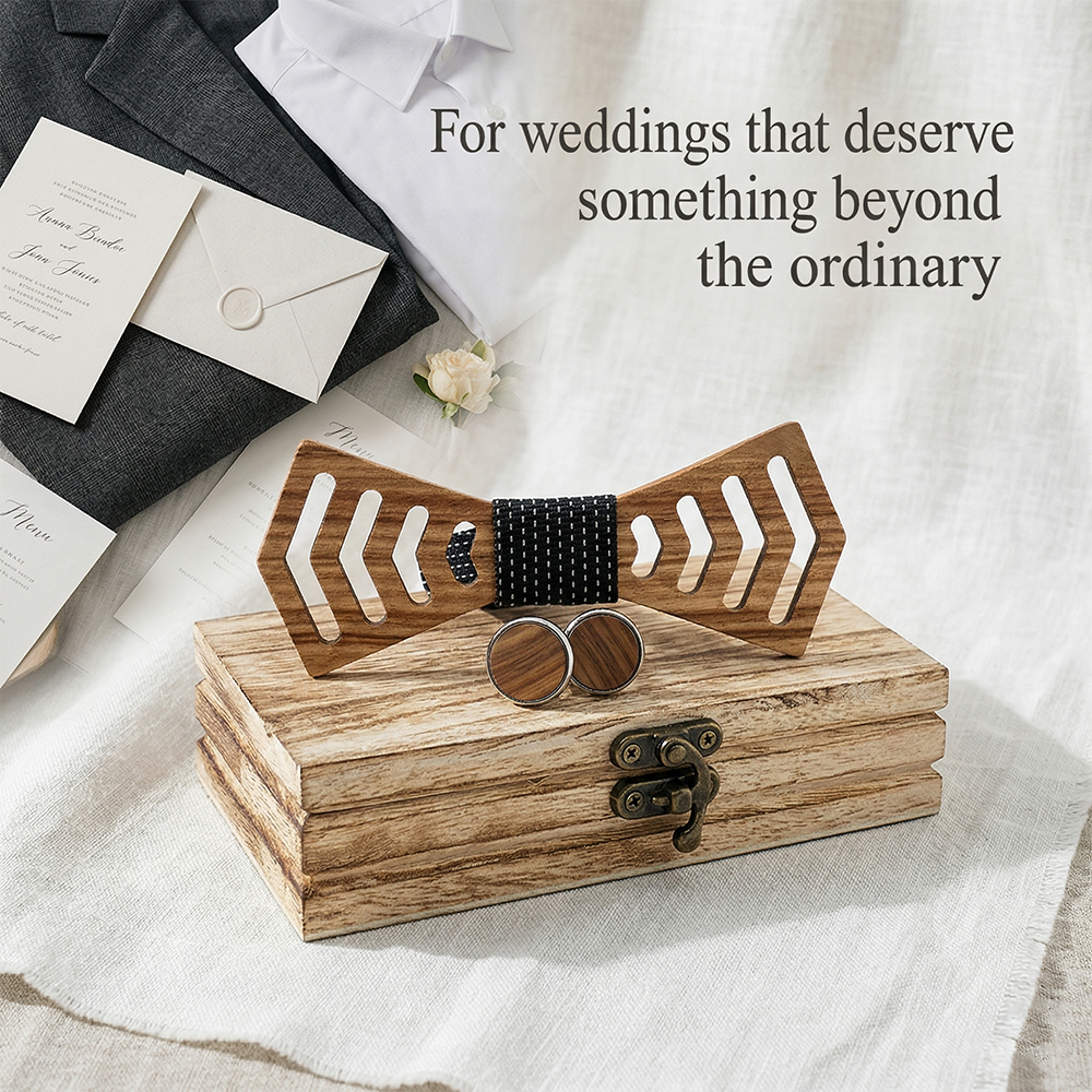 Wooden Bow Tie - Chevron Cutout Design