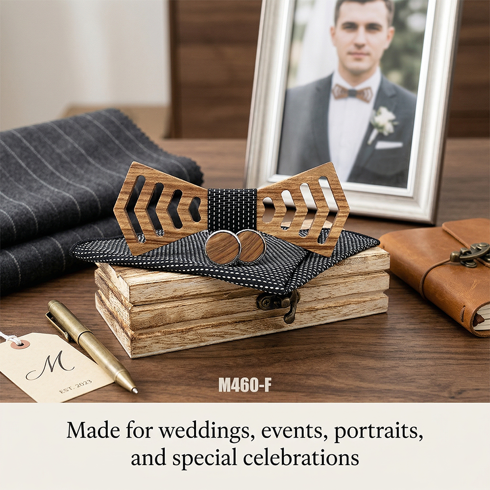 Wooden Bow Tie - Chevron Cutout Design