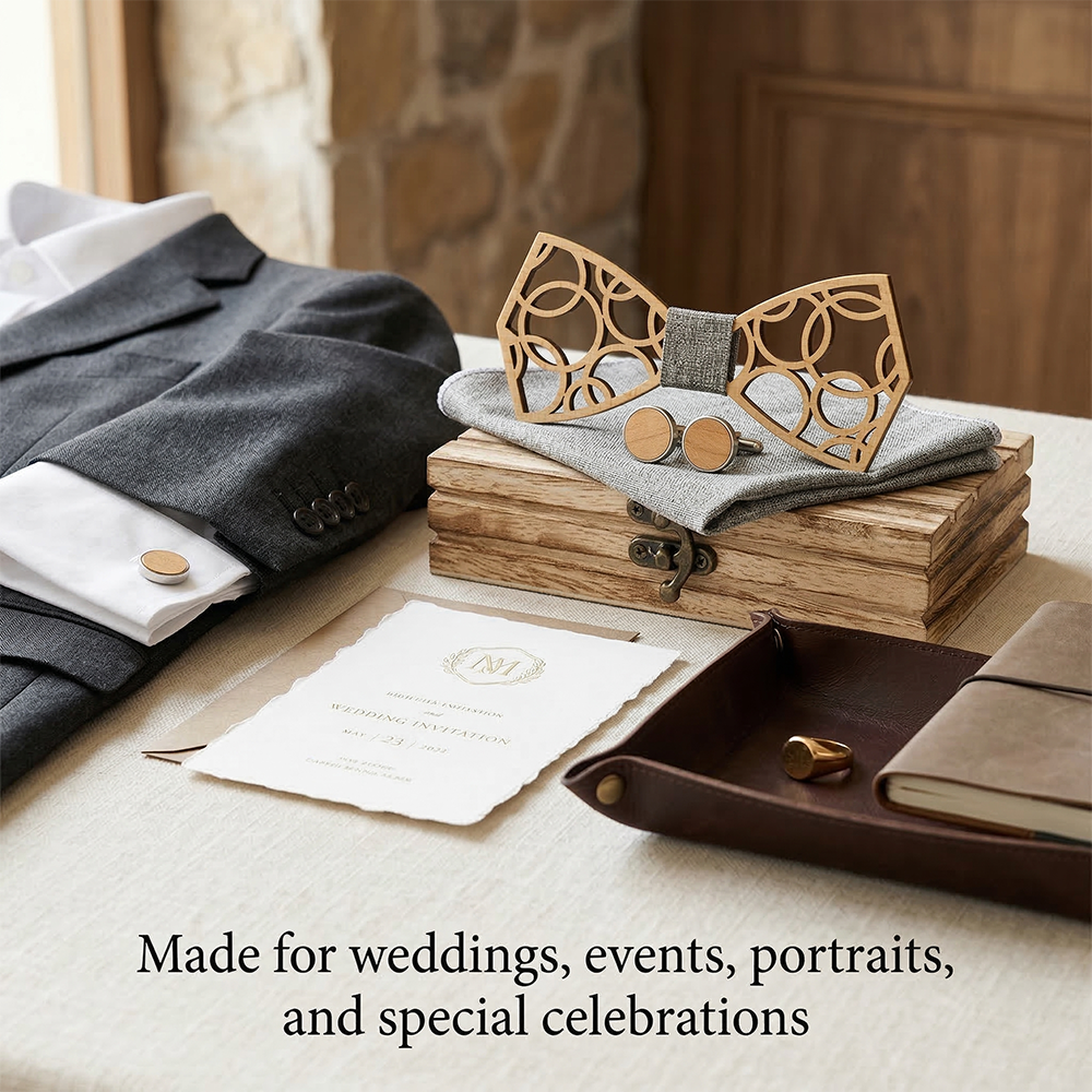 Wooden Bow Tie - Floral Cutout Pattern