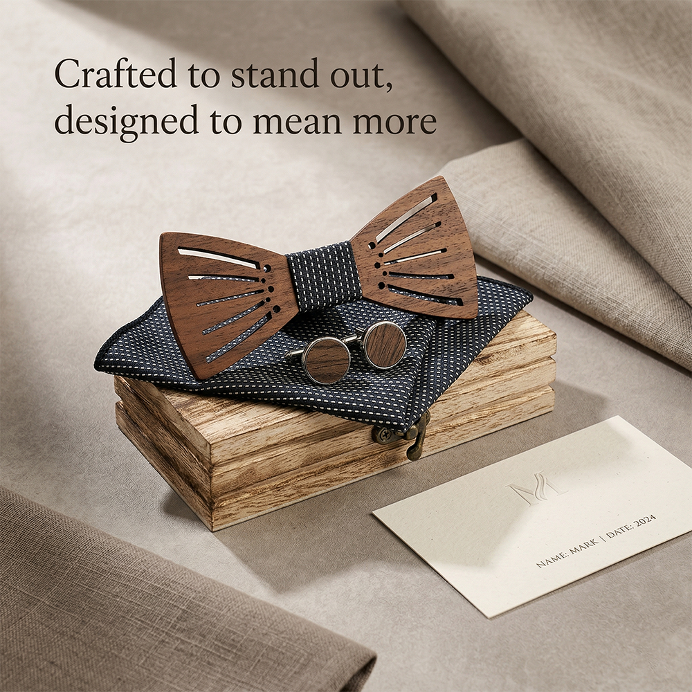 Wooden Bow Tie - Crown Cutout Design