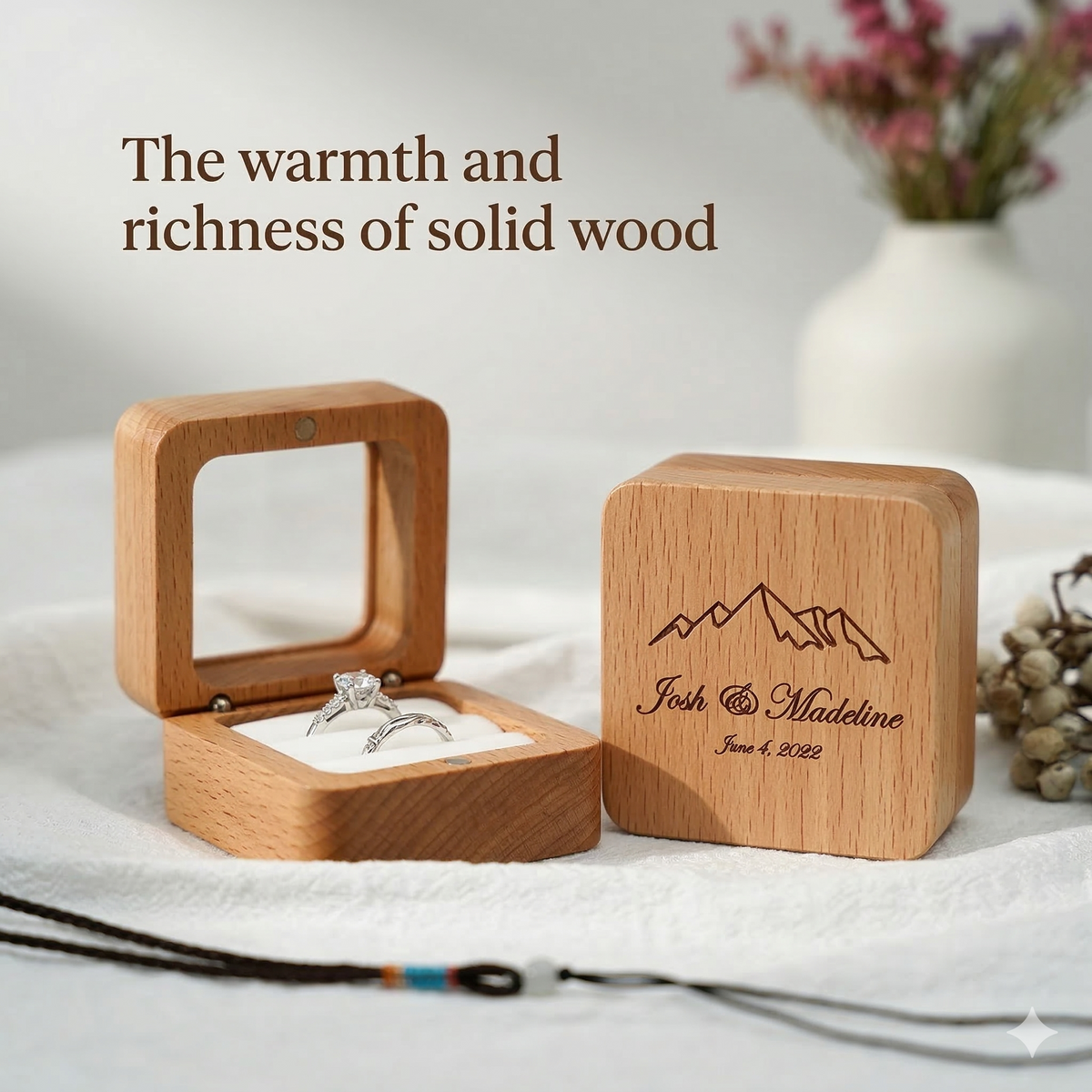 Beech Wood Square Ring Box - Mahoosive Handcrafted Wood Ring Box
