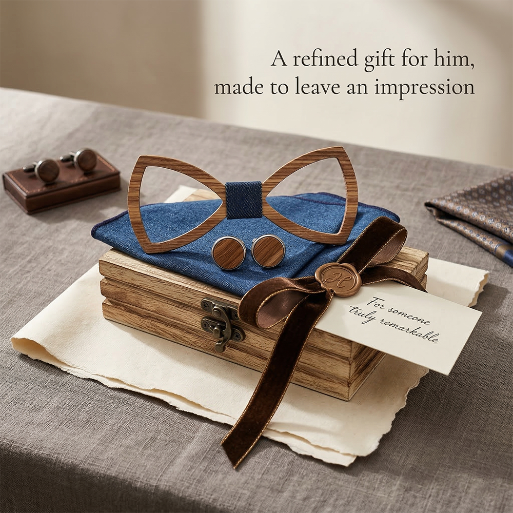 Wooden Bow Tie - Hollow Zebrawood Gift Set