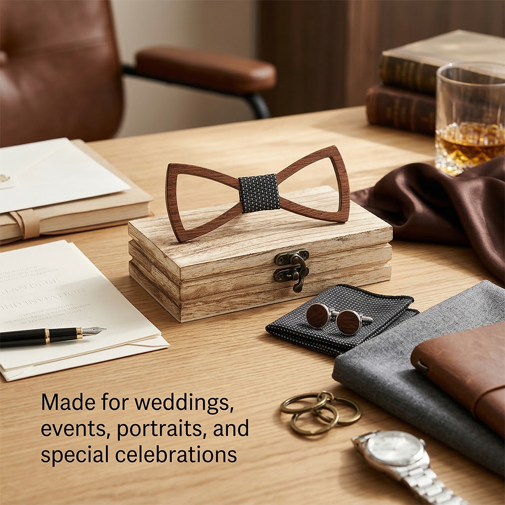 Wooden Bow Tie - Hollow Geometric Gift Set