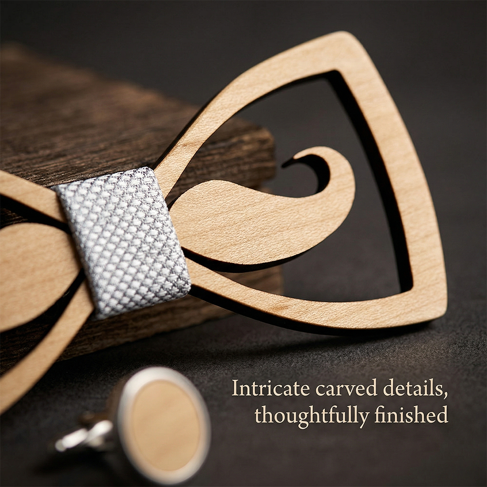 Wooden Bow Tie - Floral Laser Cut