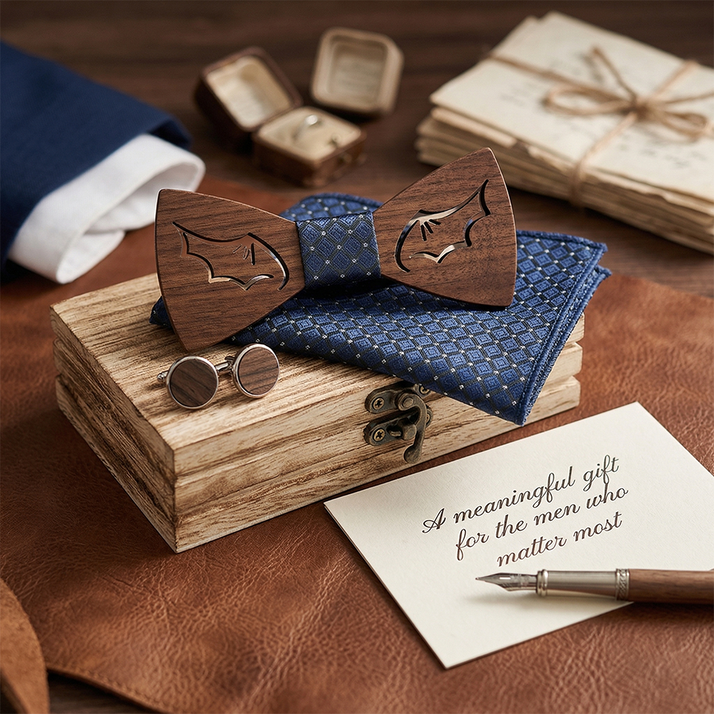 Wooden Bow Tie - Modern Grid Design