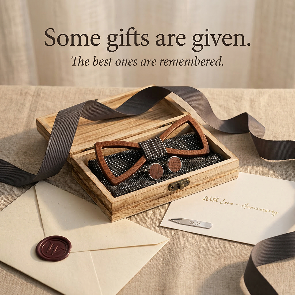 Wooden Bow Tie - Hollow Geometric Gift Set