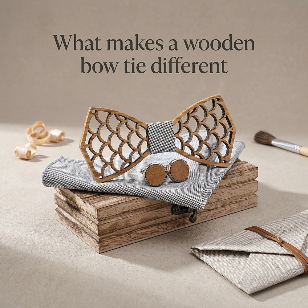 Wooden Bow Tie - Laser Cut Fish Scale