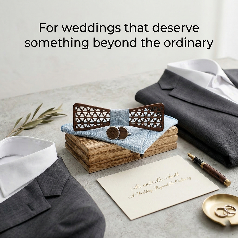 Wooden Bow Tie - Leaf Cutout Design