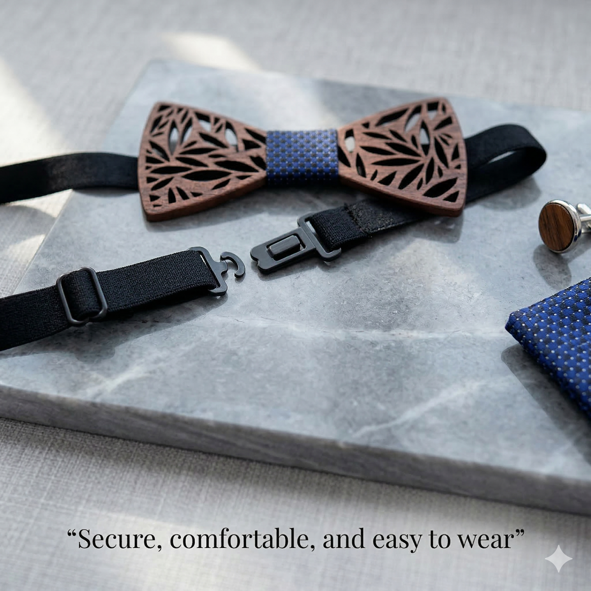 Wooden Bow Tie - Laser Cut Leaf Pattern
