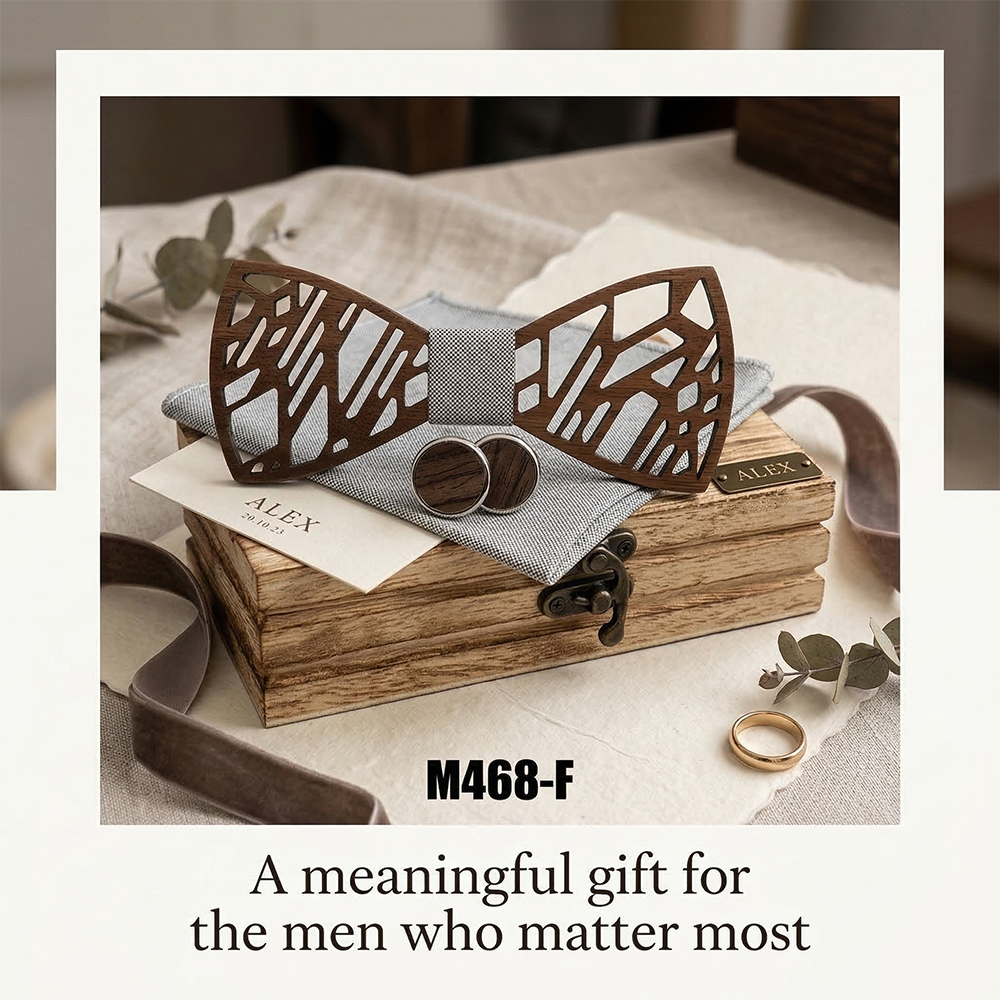 Wooden Bow Tie - Geometric Cutout Pattern