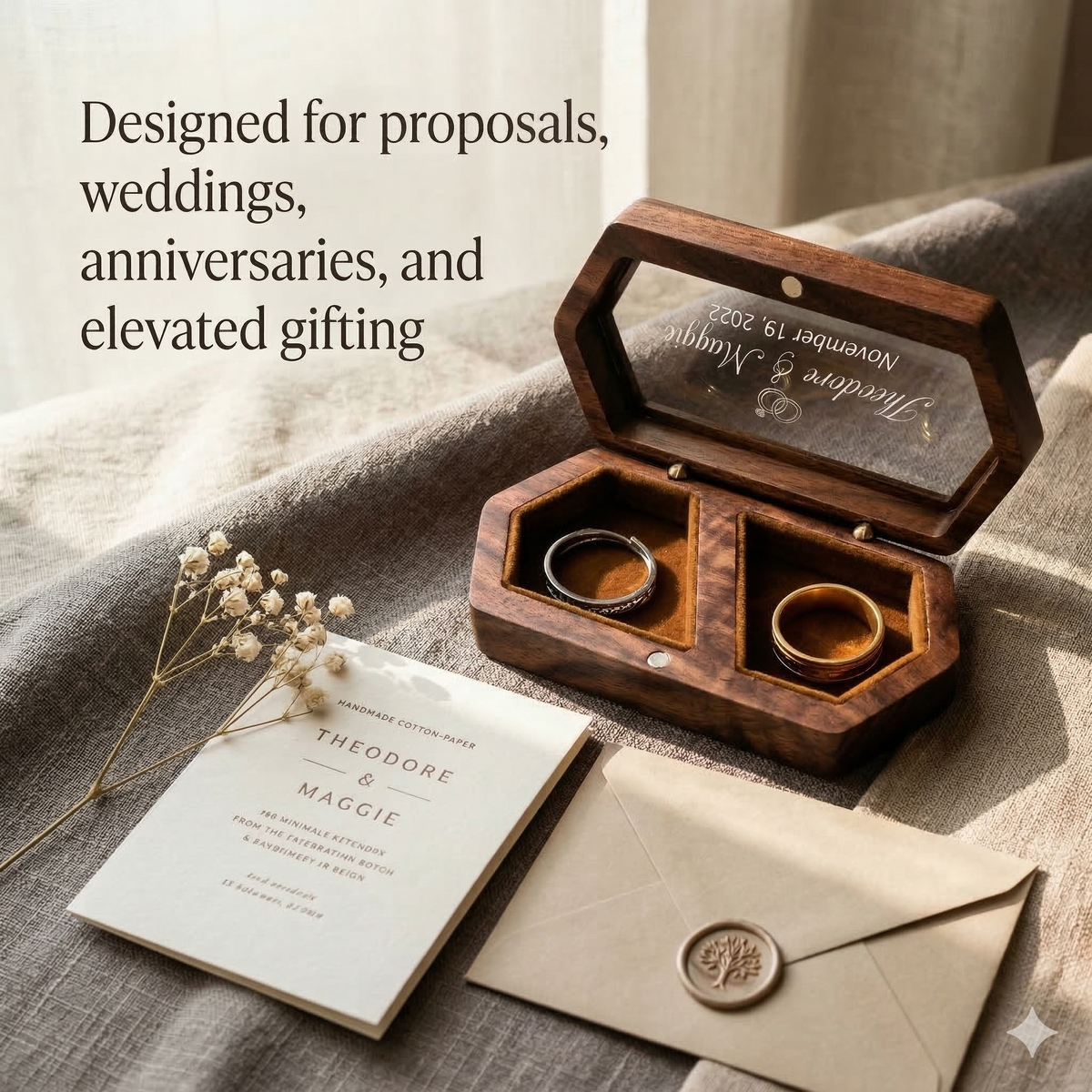 Hexagonal Wooden Ring Box - Mahoosive Handcrafted Wood Ring Box