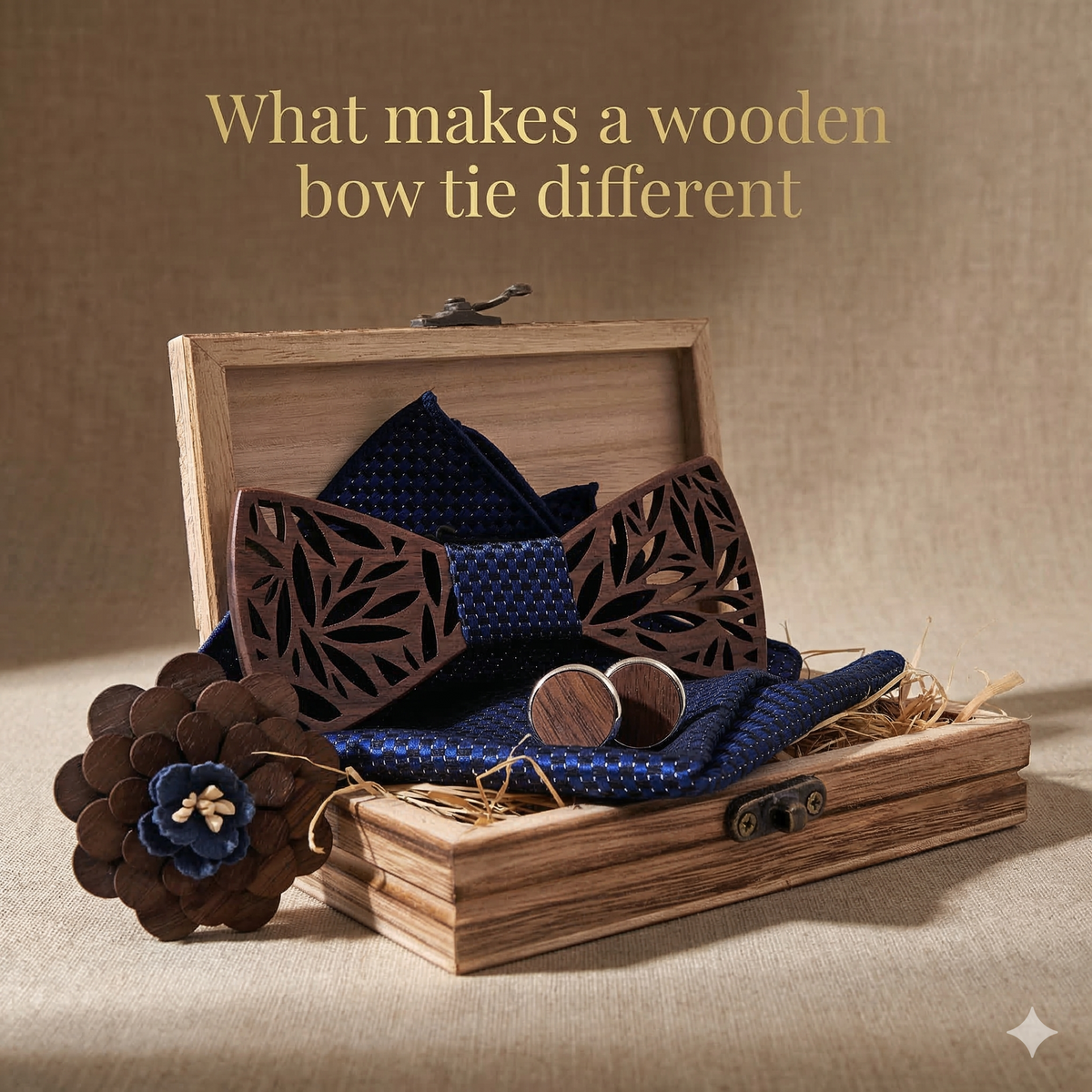 Wooden Bow Tie - Laser Cut Leaf Pattern