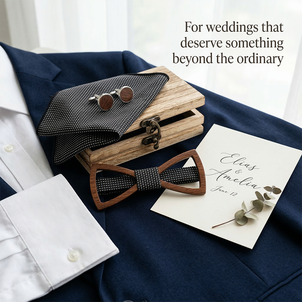 Wooden Bow Tie - Hollow Geometric Gift Set