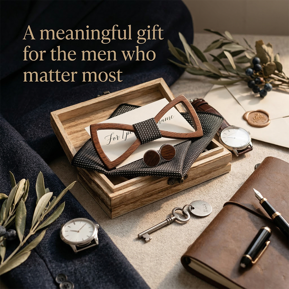 Wooden Bow Tie - Hollow Geometric Gift Set