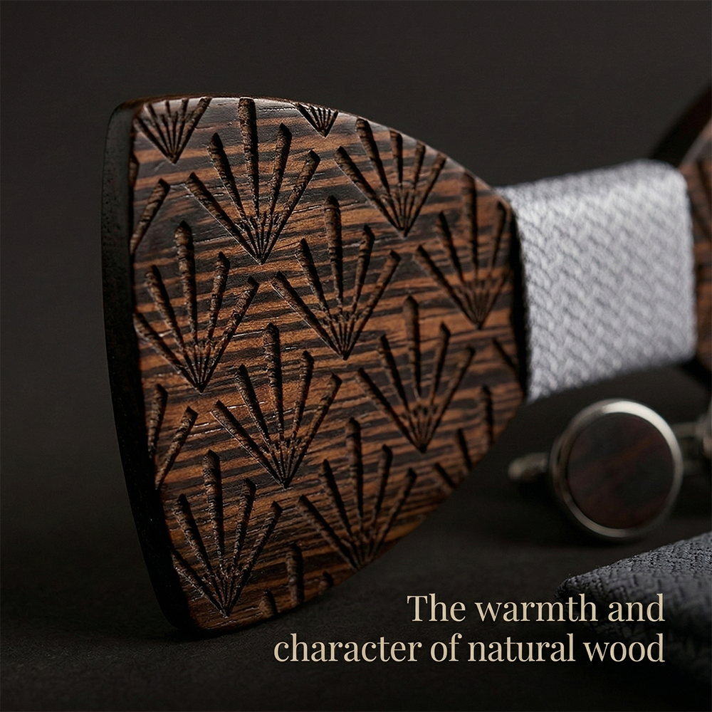 Wooden Bow Tie - Laser-etched Fan