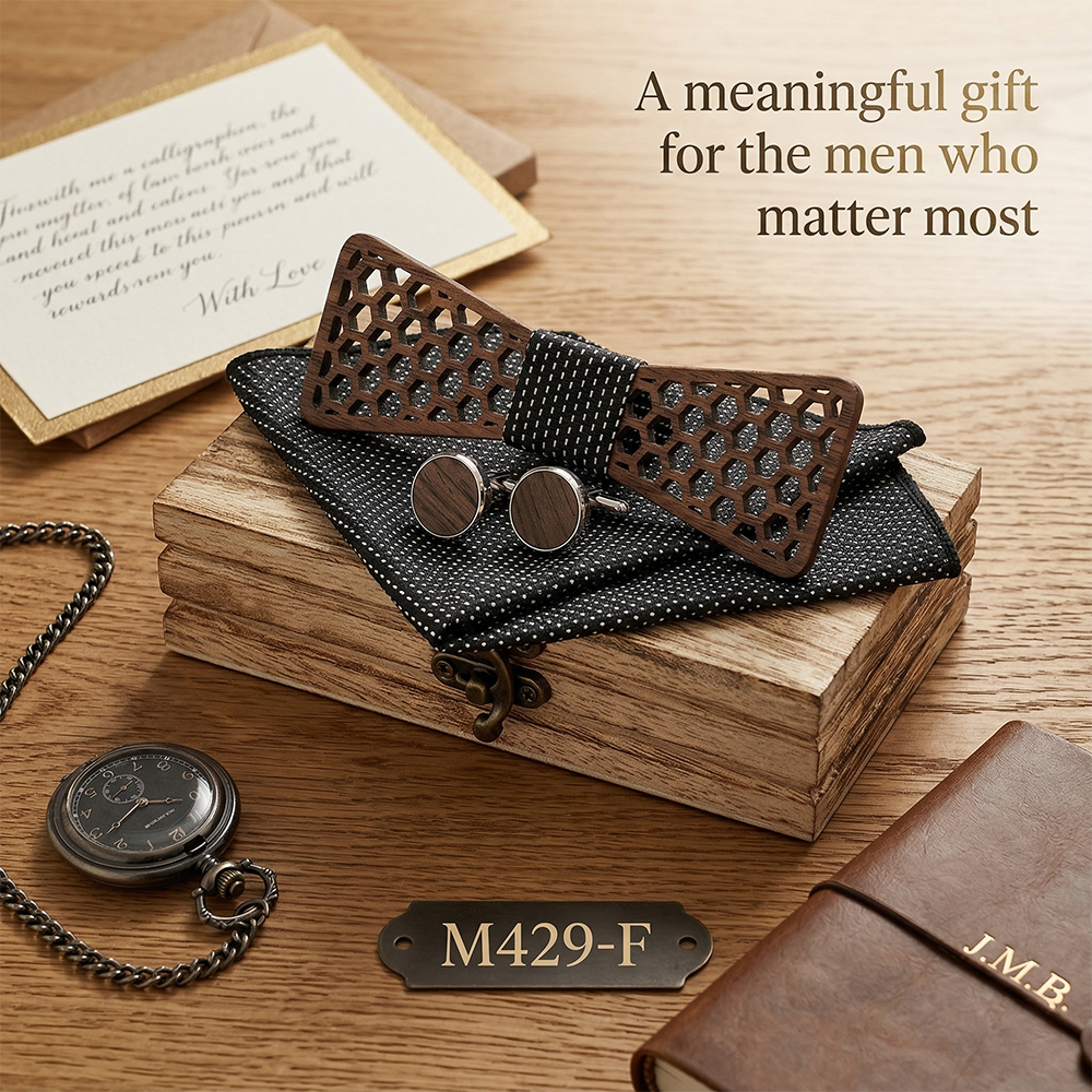 Wooden Bow Tie - Compass Design