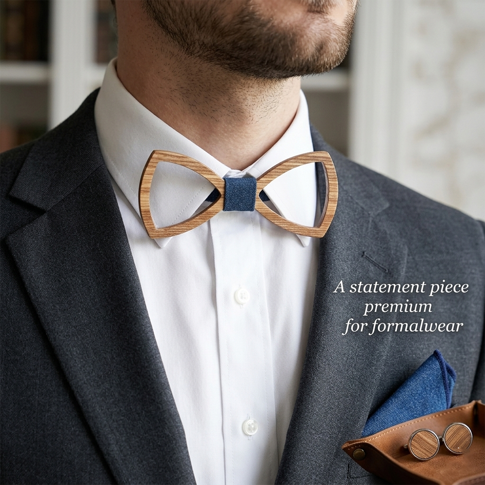 Wooden Bow Tie - Hollow Zebrawood Gift Set